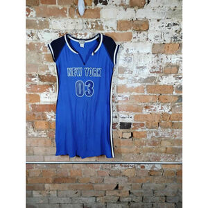 Vintage Rave Stretch Jersey Dress L Blue New York Sporty Spice Y2K Streetwear